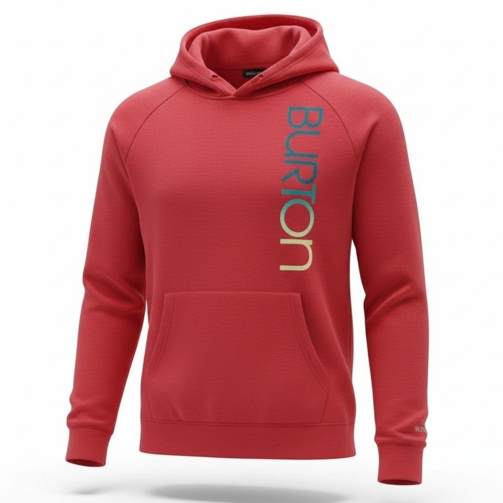 Burton Hoodie Pullover Women M Medium Red Graphic Logo Raglan Kangaroo Pocket